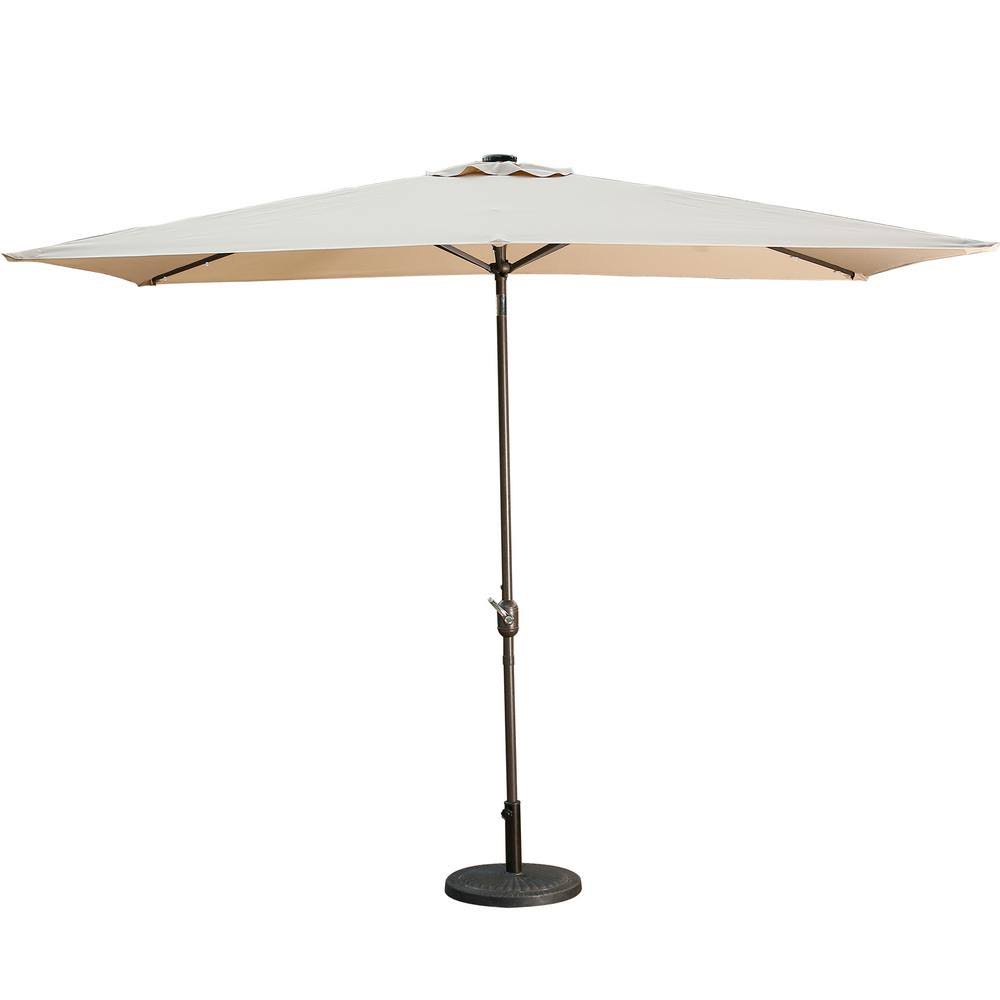 10 ft. Aluminum Rectangular LED Patio Umbrella in Beige J5658