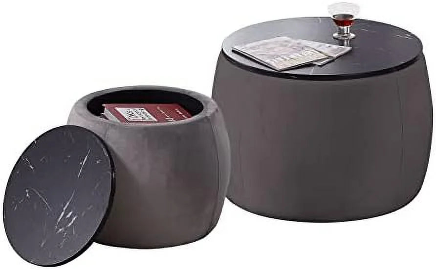 Set of 2 Nesting Round Ottoman with Lid W3647