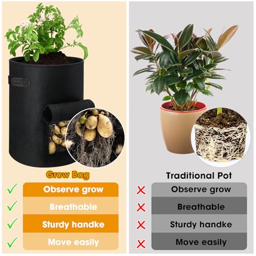 12 Pack 10 Gallon 7 Gallon Black Nonwoven Fabric Potato Grow Bags with Handles and Harvest Window F205656
