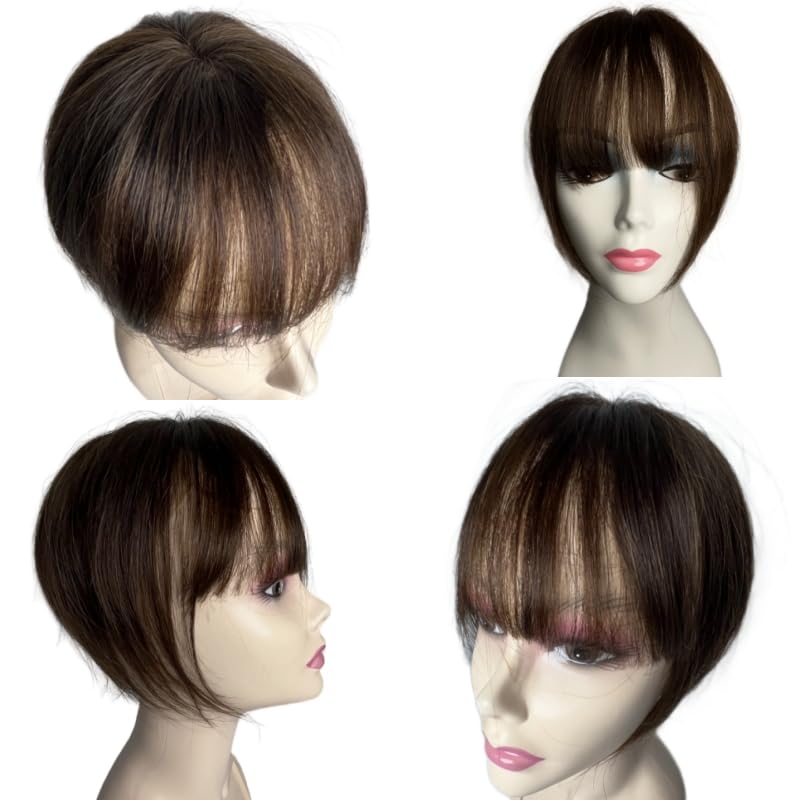 100% Human Hair Clip in Hairpieces with 3D Air Bangs Straight Hair Mid Part Wiglets (1B) Y50166