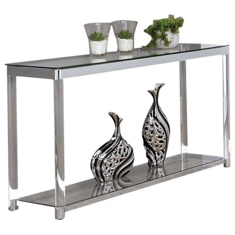 1 Shelf Glass Top Console Table in Chrome and Clear Acrylic I964573