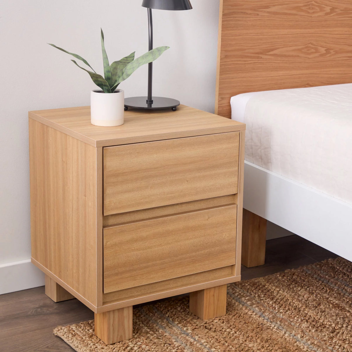 Modern Wood 2-Drawer Nightstand with Square Legs Z9257