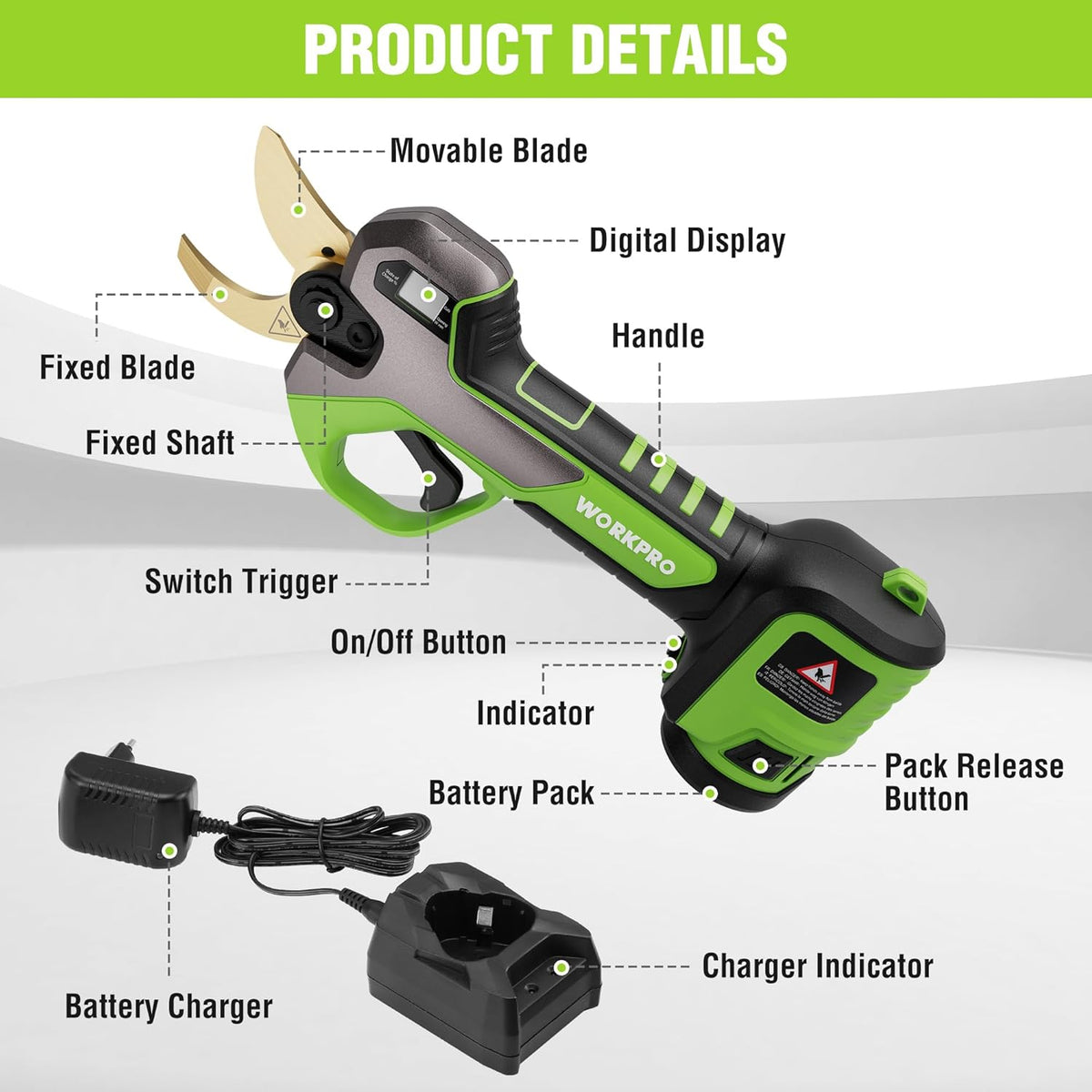 12V Electric Pruning Shears with 2 Pack Rechargeable Battery and Fast Charger A238