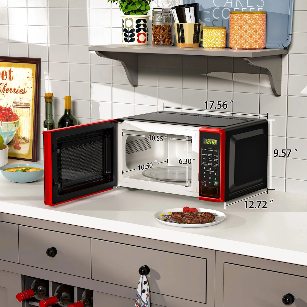 0.7 cu. ft. 700 Watts Red Countertop Microwave Oven A8474