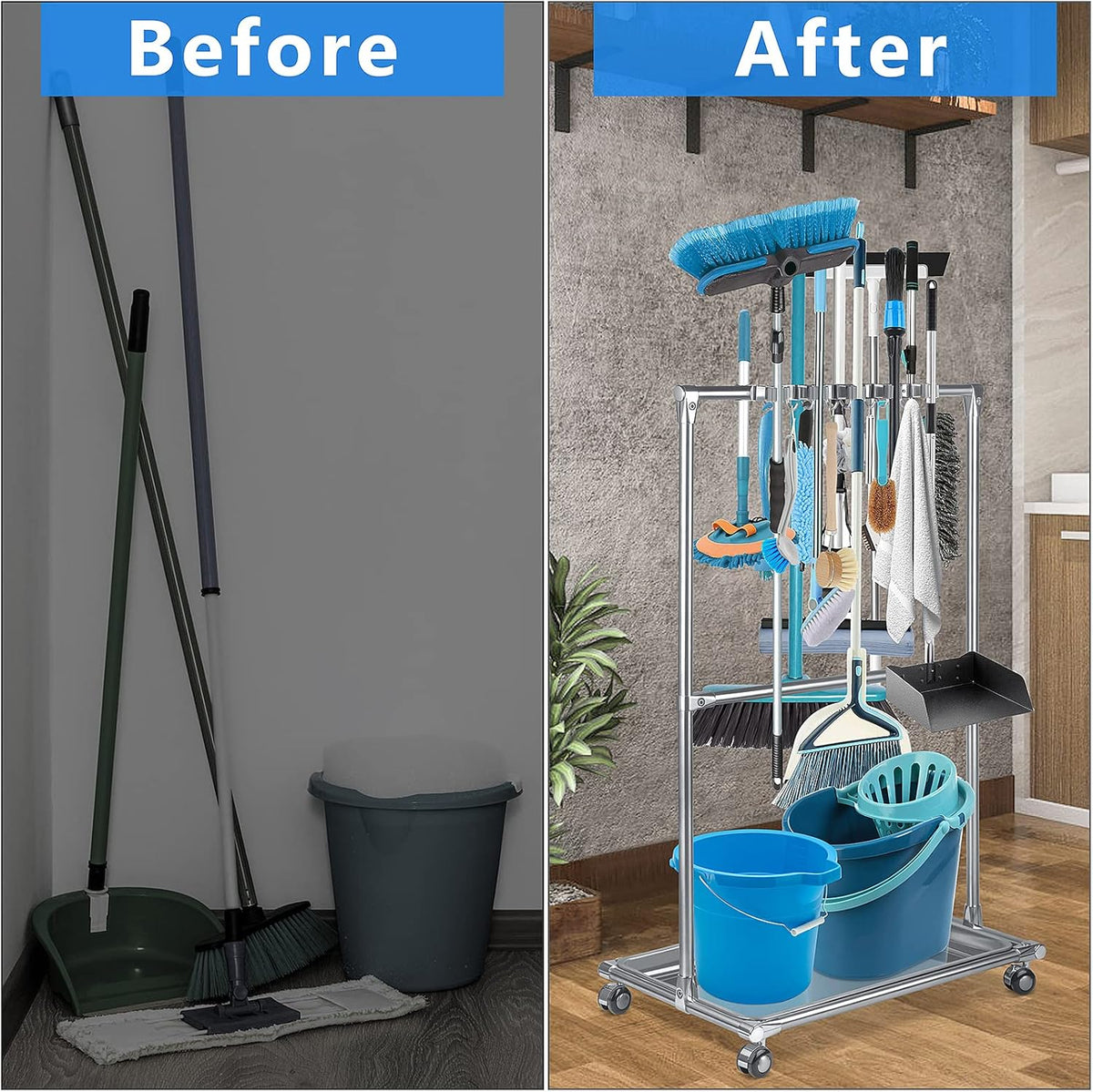 10 Racks 8 Hooks Floor Standing Cleaning Tool Storage Cabinet L78950