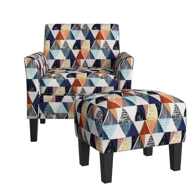 Black Geometric Arm Chair and Ottoman V951330