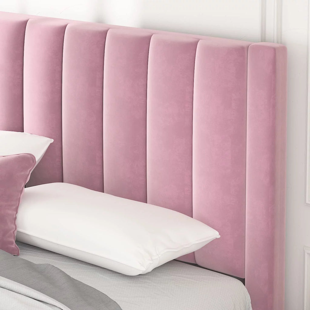 Full Size Platform Bed Frame with Velvet Headboard Q8979