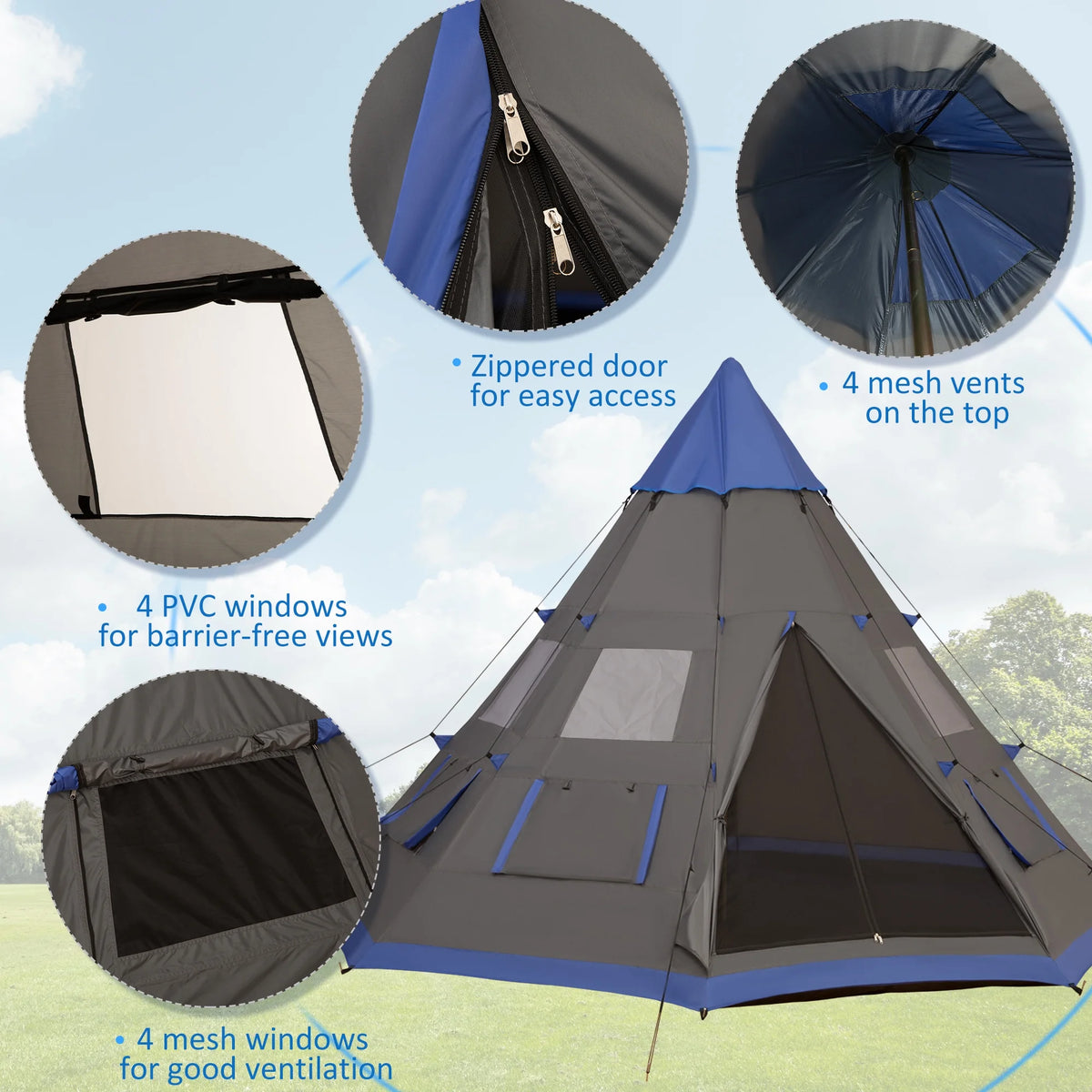 12Ft 4 Season Camping Tent with 8 Mesh Windows C476