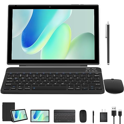 10.1-inch Android 12 tablet, 32GB ROM+2GB RAM, 2-in-1 tablet, keyboard, mouse, case, stylus, tempered film, 8-megapixel dual camera, quad-core processor, 6000mAh battery, 1280 by 800 FHD L33426