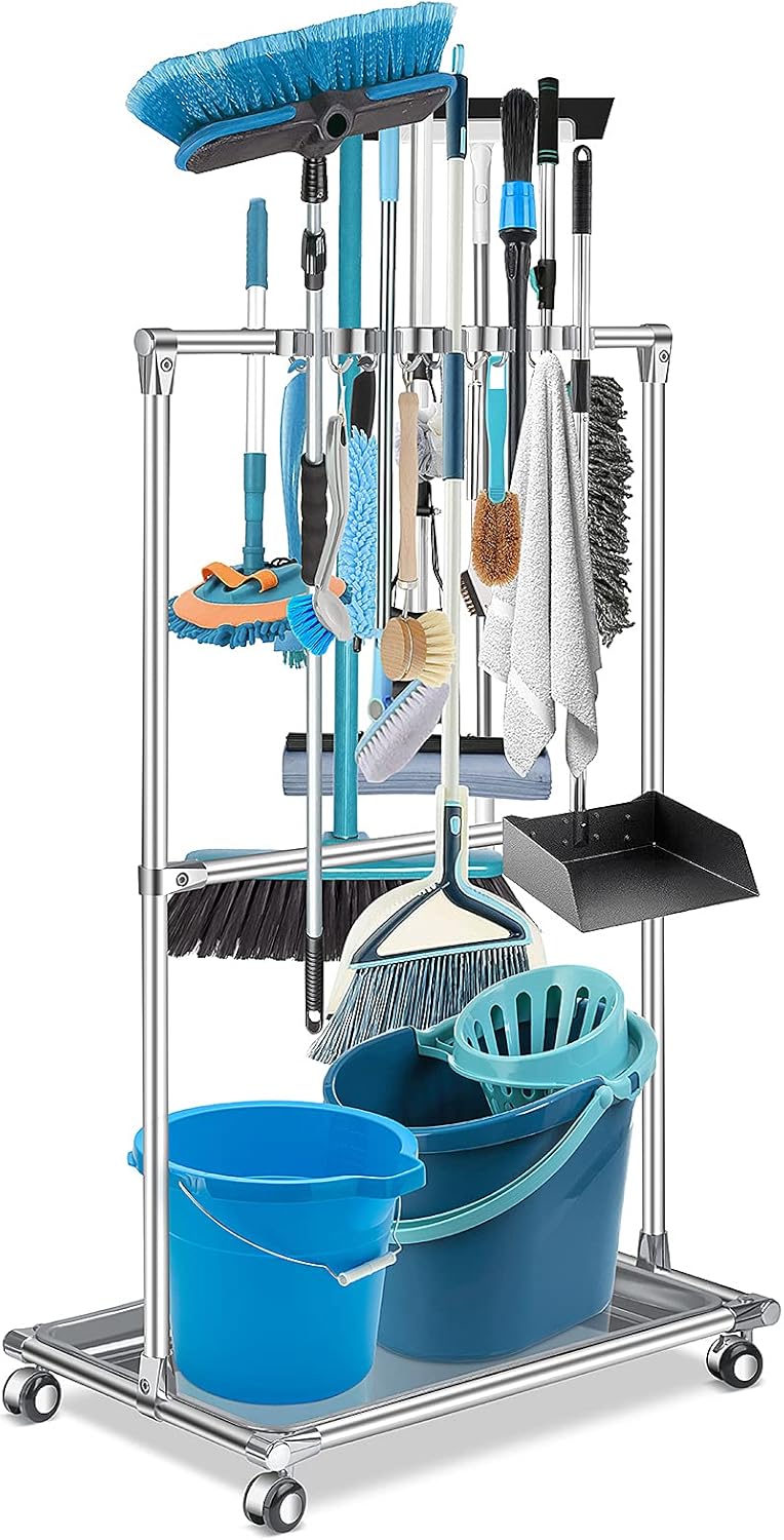 10 Racks 8 Hooks Floor Standing Cleaning Tool Storage Cabinet L78950