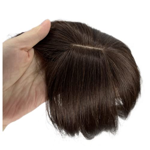 100% Human Hair Clip in Hairpieces with 3D Air Bangs Straight Hair Mid Part Wiglets (1B) Y50166
