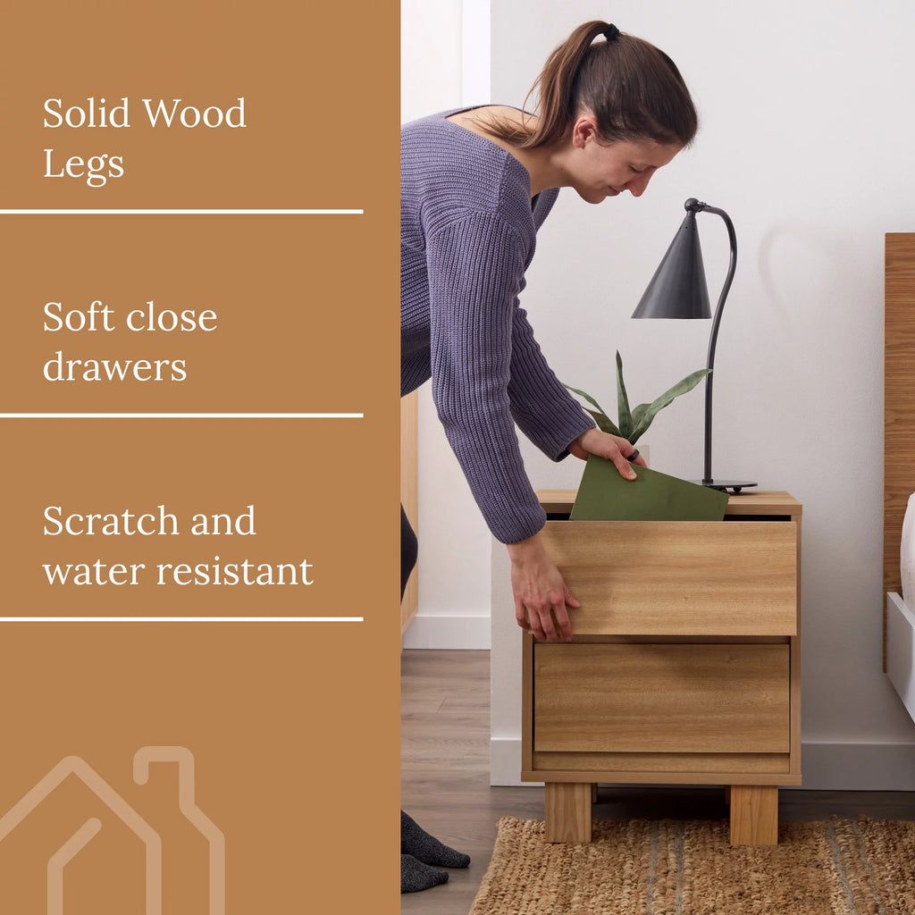 Modern Wood 2-Drawer Nightstand with Square Legs Z9257