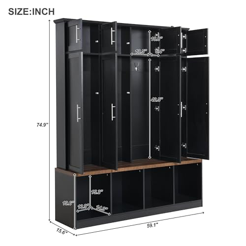 White 4-in-1 Hall Tree Coat Rack with 4 Shelves and 8 Cabinets N451737