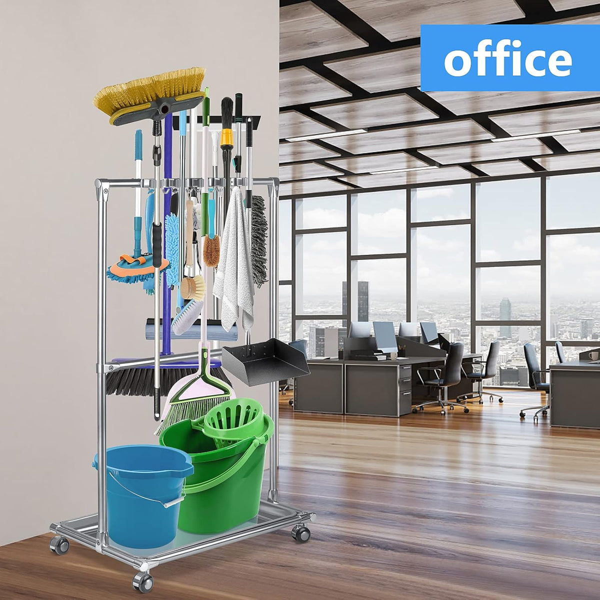 10 Racks 8 Hooks Floor Standing Cleaning Tool Storage Cabinet L78950