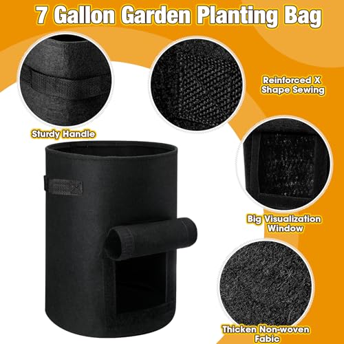 12 Pack 10 Gallon 7 Gallon Black Nonwoven Fabric Potato Grow Bags with Handles and Harvest Window F205656