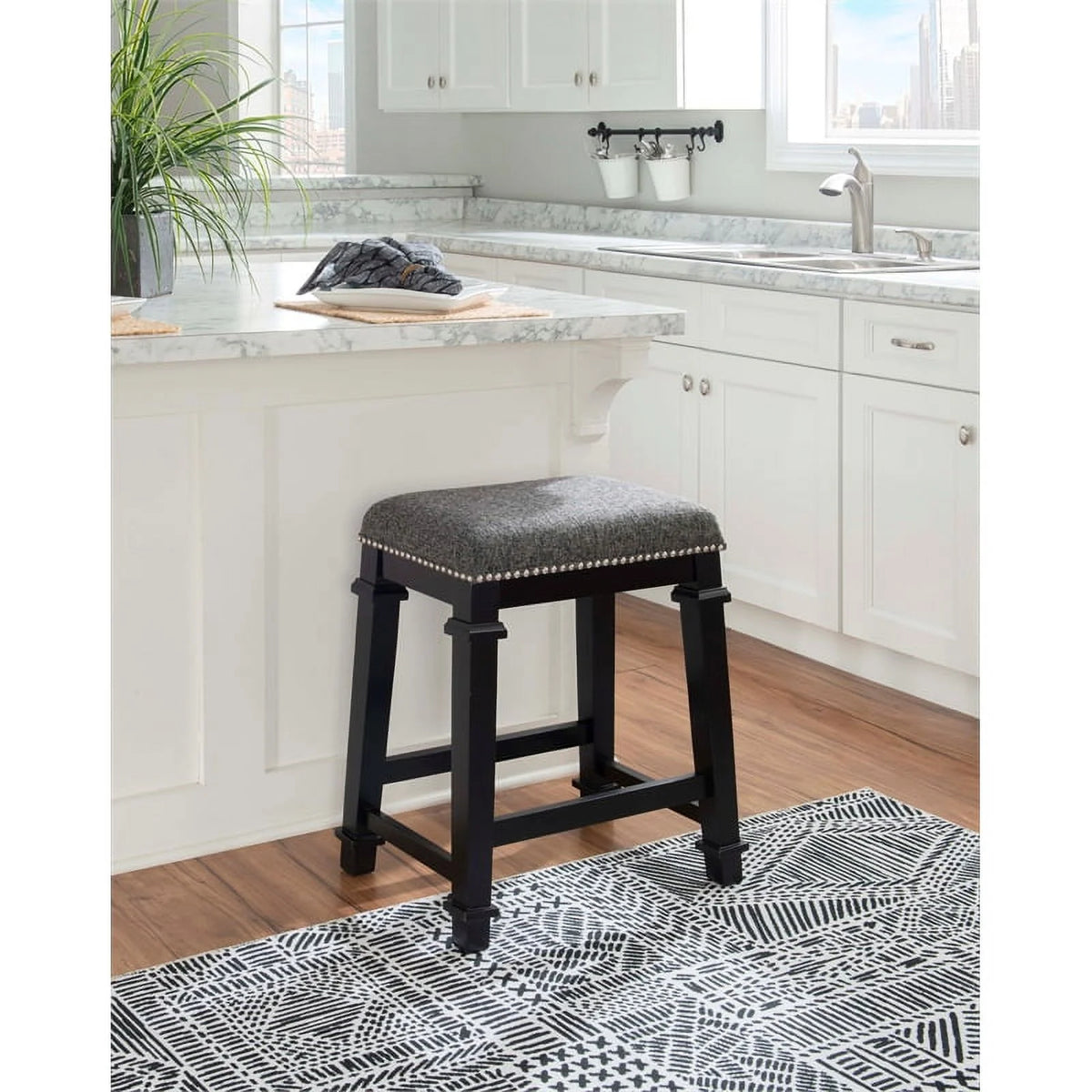 Black Wood Backless Counter Stool P392