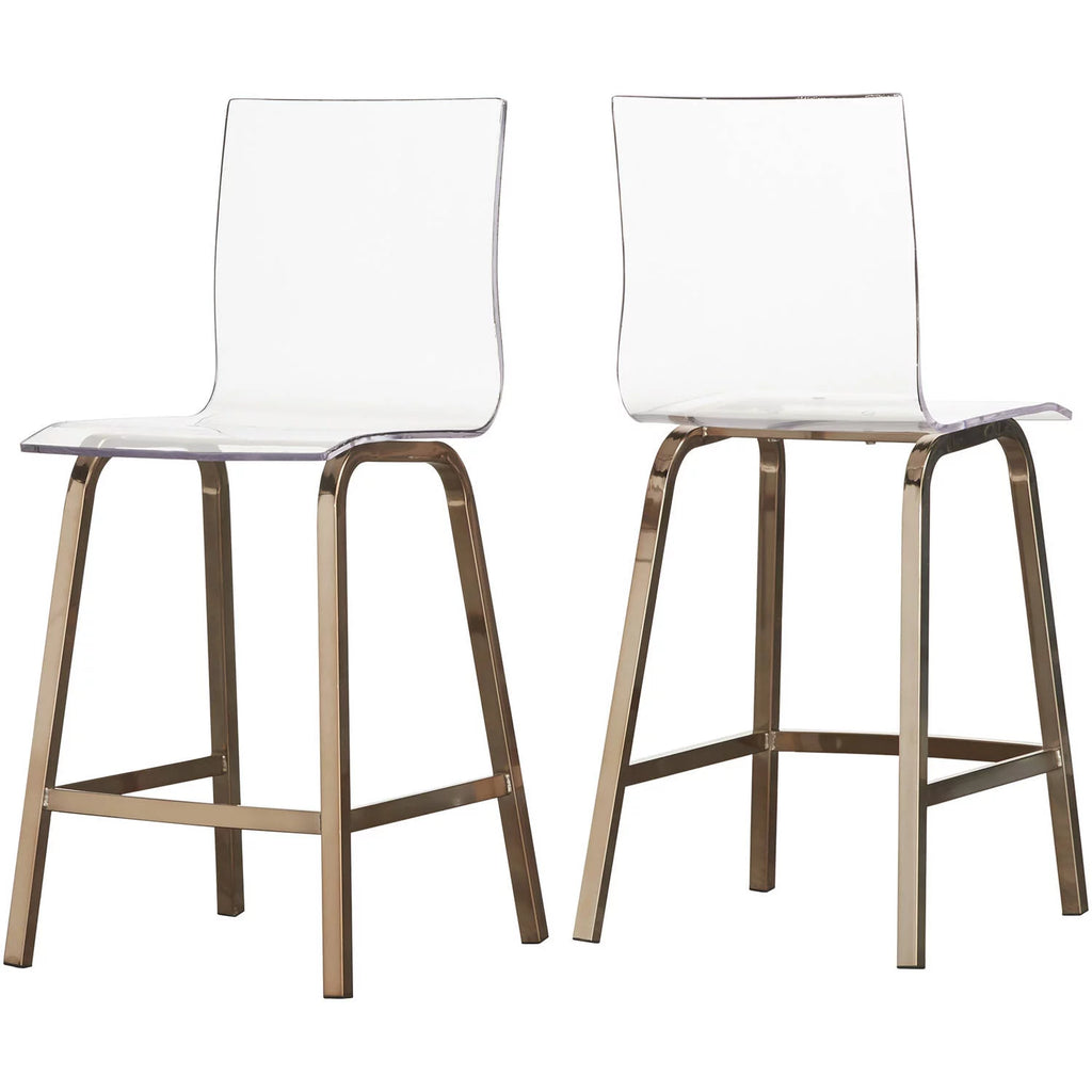 Acrylic and Champagne Gold Swivel Counter Height Stool Set of Two D857