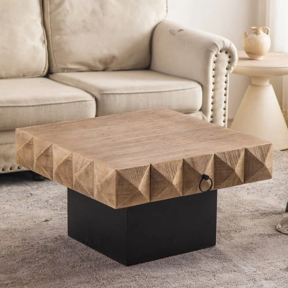 32.28" Square Retro Coffee Table with 2 Drawers X4031