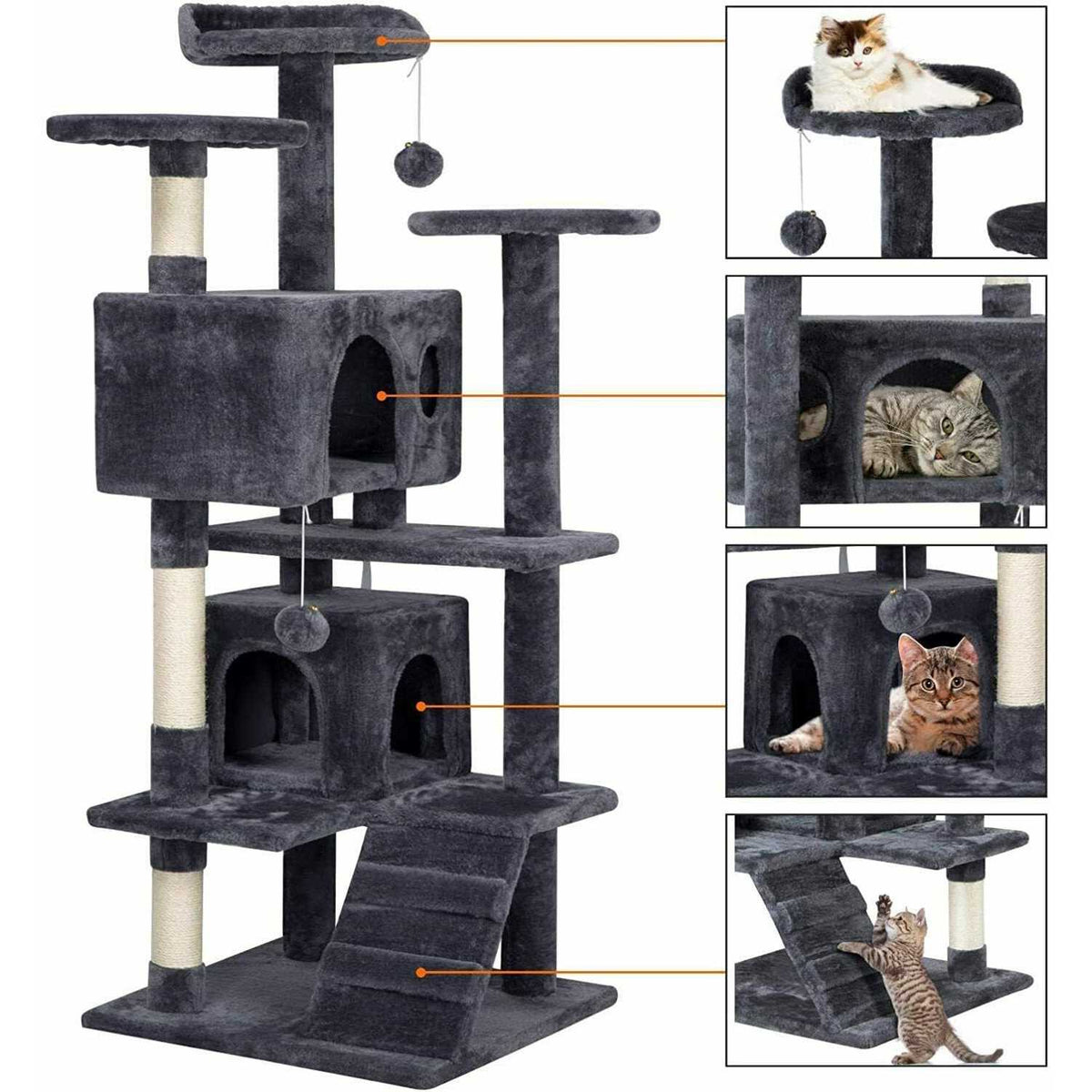 54in Cat Tree Tower Condo Furniture Scratch Post H36791