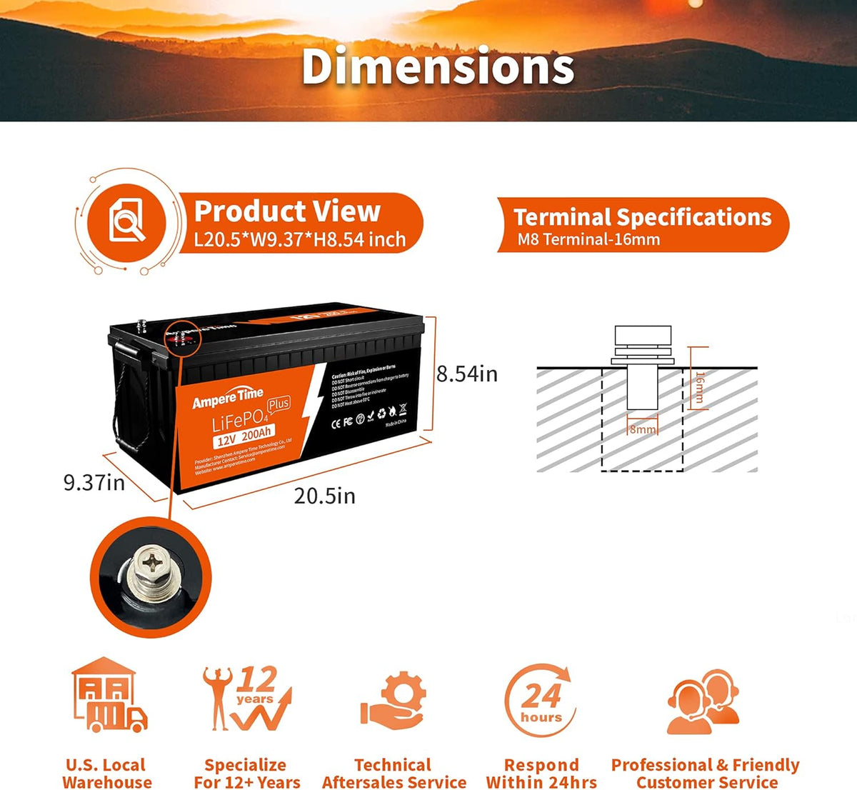 12V 200Ah Plus Lithium LiFePO4 Battery with 200A BMS C4250