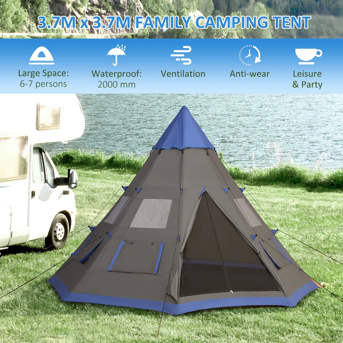 12Ft 4 Season Camping Tent with 8 Mesh Windows C476