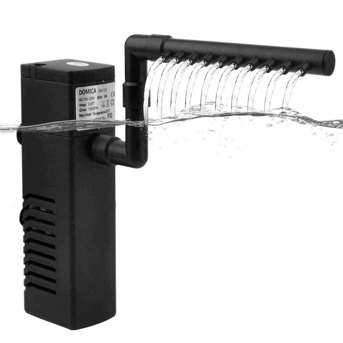 Internal Aquarium Filter with Aeration System 100Gph 5W for 5 to 15 Gallons Fish Tank P109