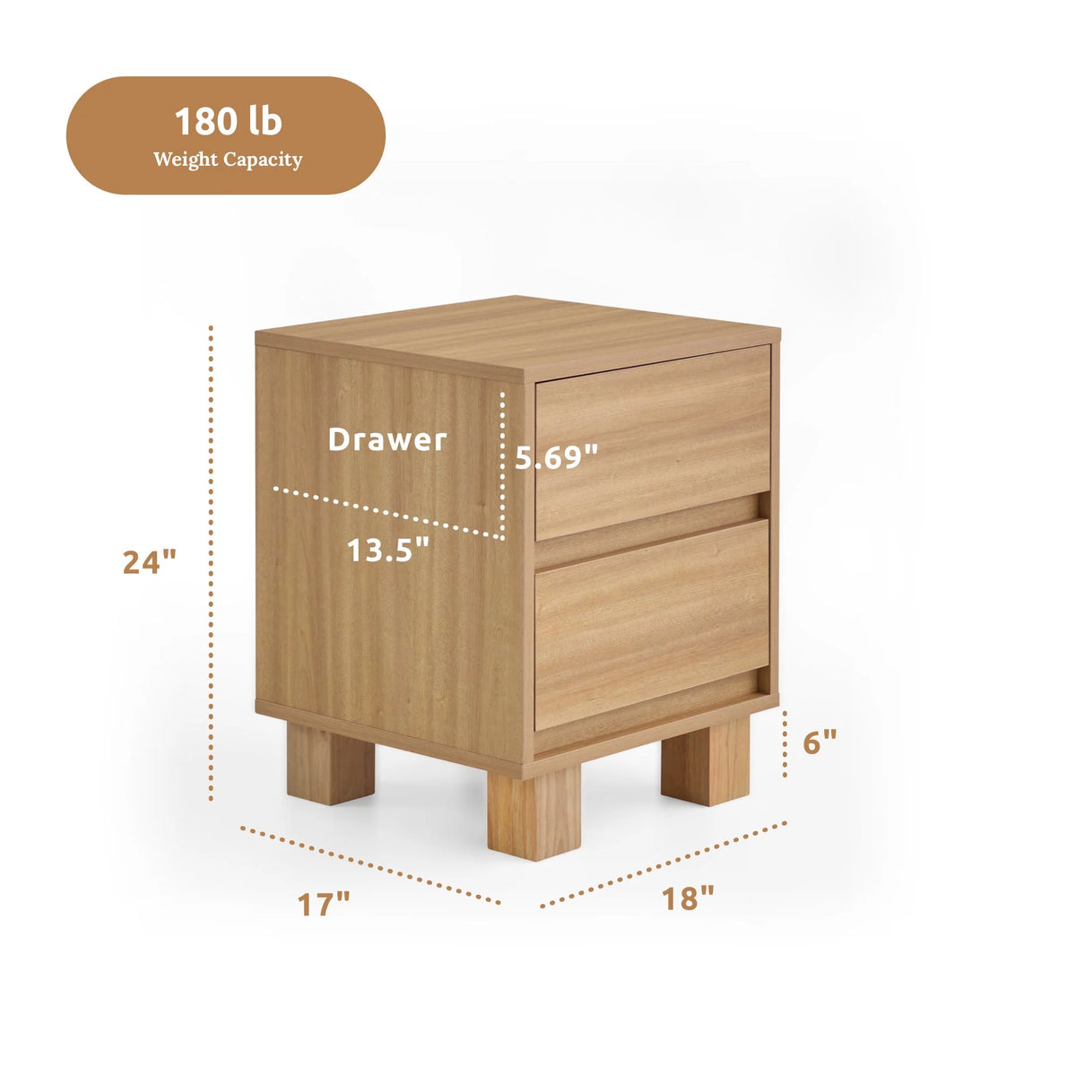 Modern Wood 2-Drawer Nightstand with Square Legs Z9257