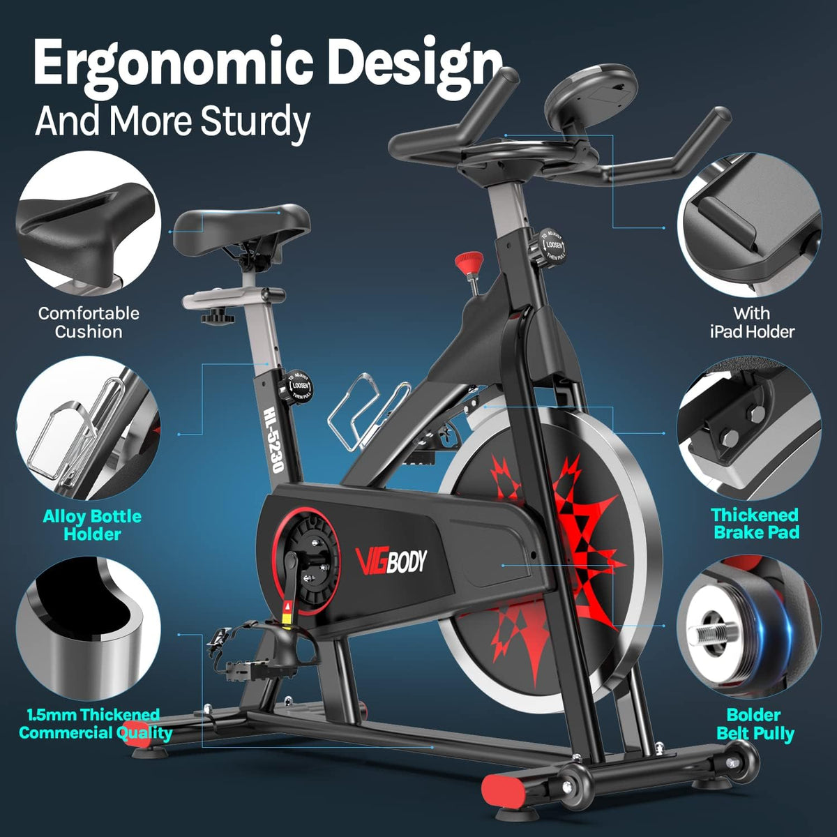 Exercise Bike Indoor Cycling Bike Adjustable Stationary Bicycle Upright Bike D258