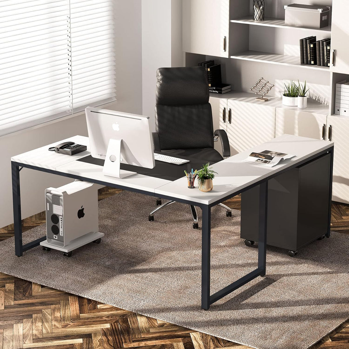 L-Shaped Computer Desk with File Cabinet, 3 Drawer Mobile Filing Cabinet E9110