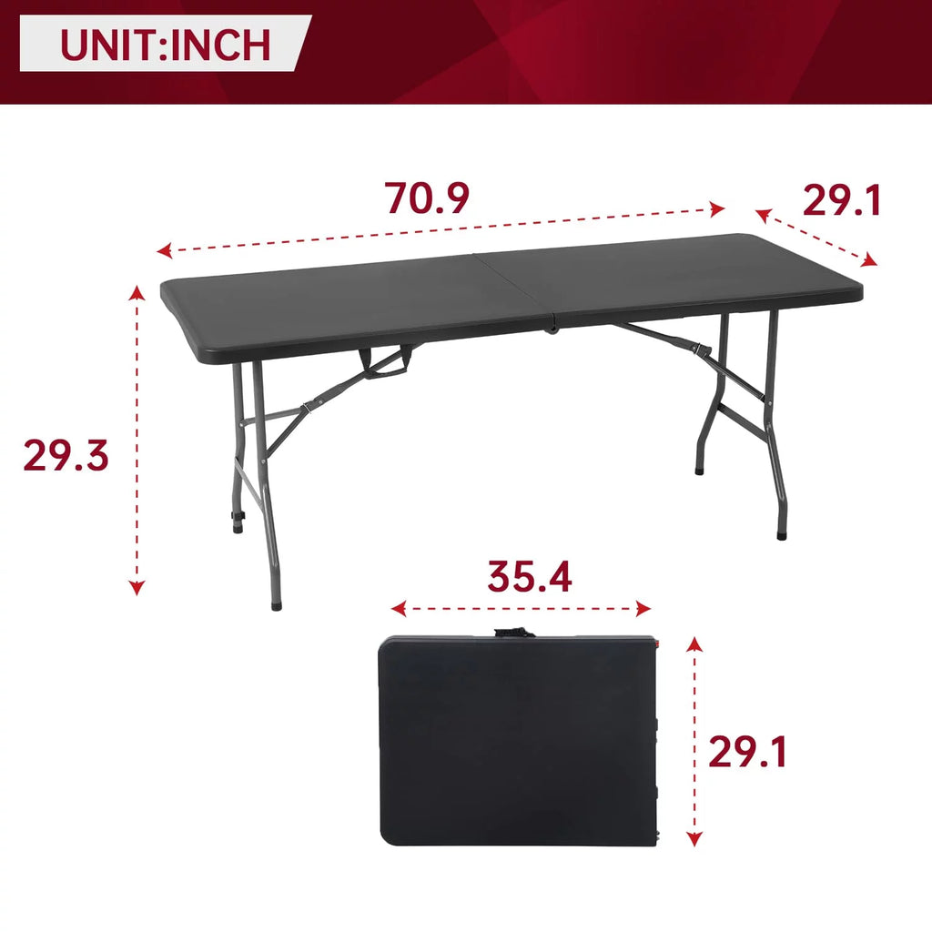 6ft Folding Plastic Table with Carrying Handle, Black F5698