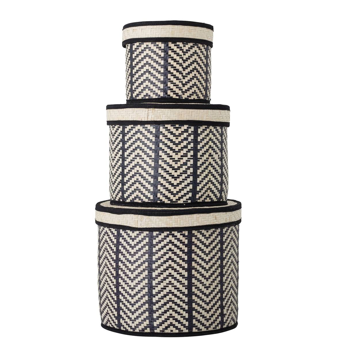 Set of 3 Black Baskets with Lid X215371