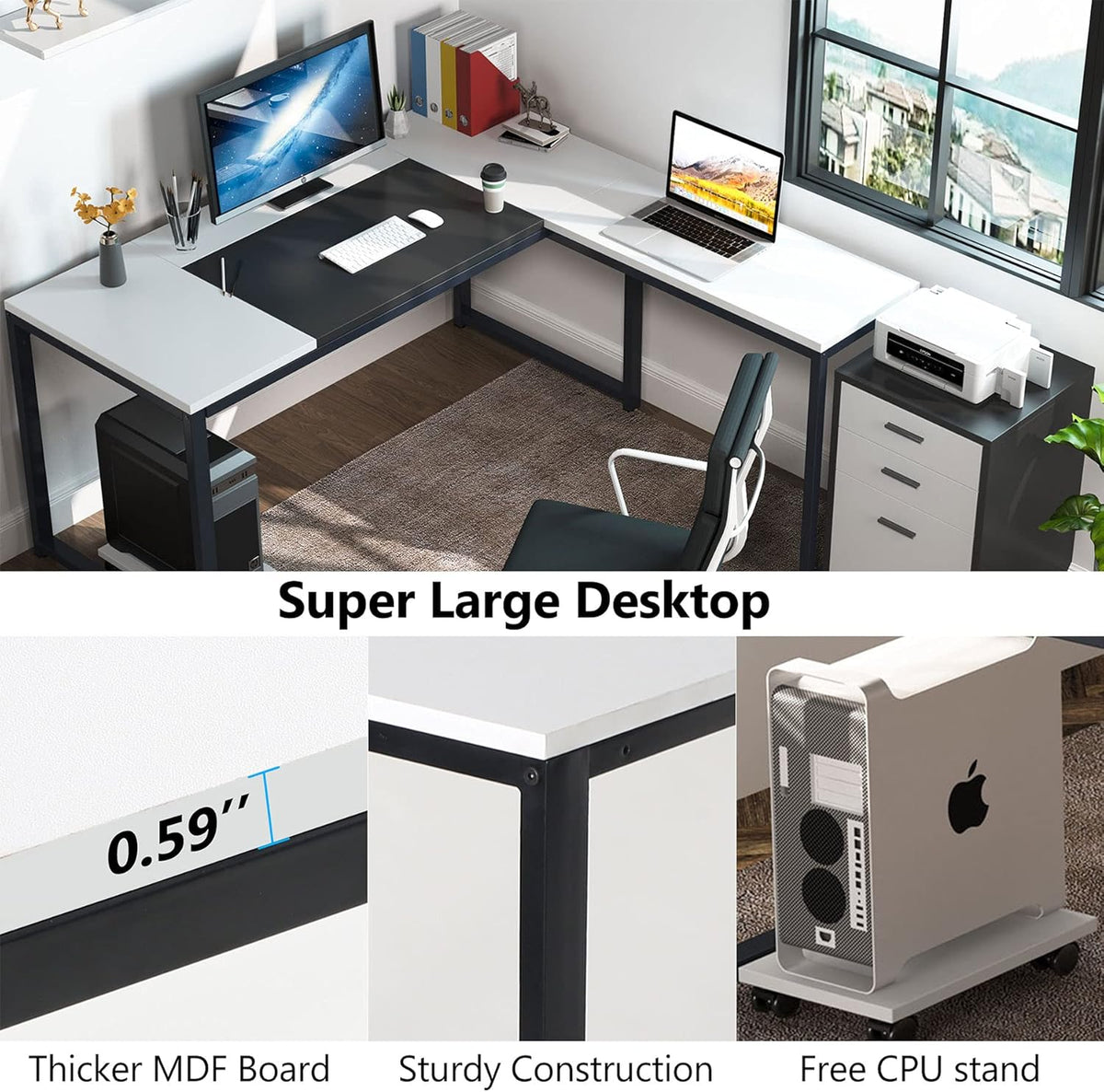 L-Shaped Computer Desk with File Cabinet, 3 Drawer Mobile Filing Cabinet E9110