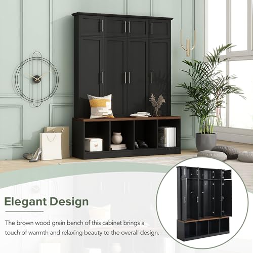 White 4-in-1 Hall Tree Coat Rack with 4 Shelves and 8 Cabinets N451737