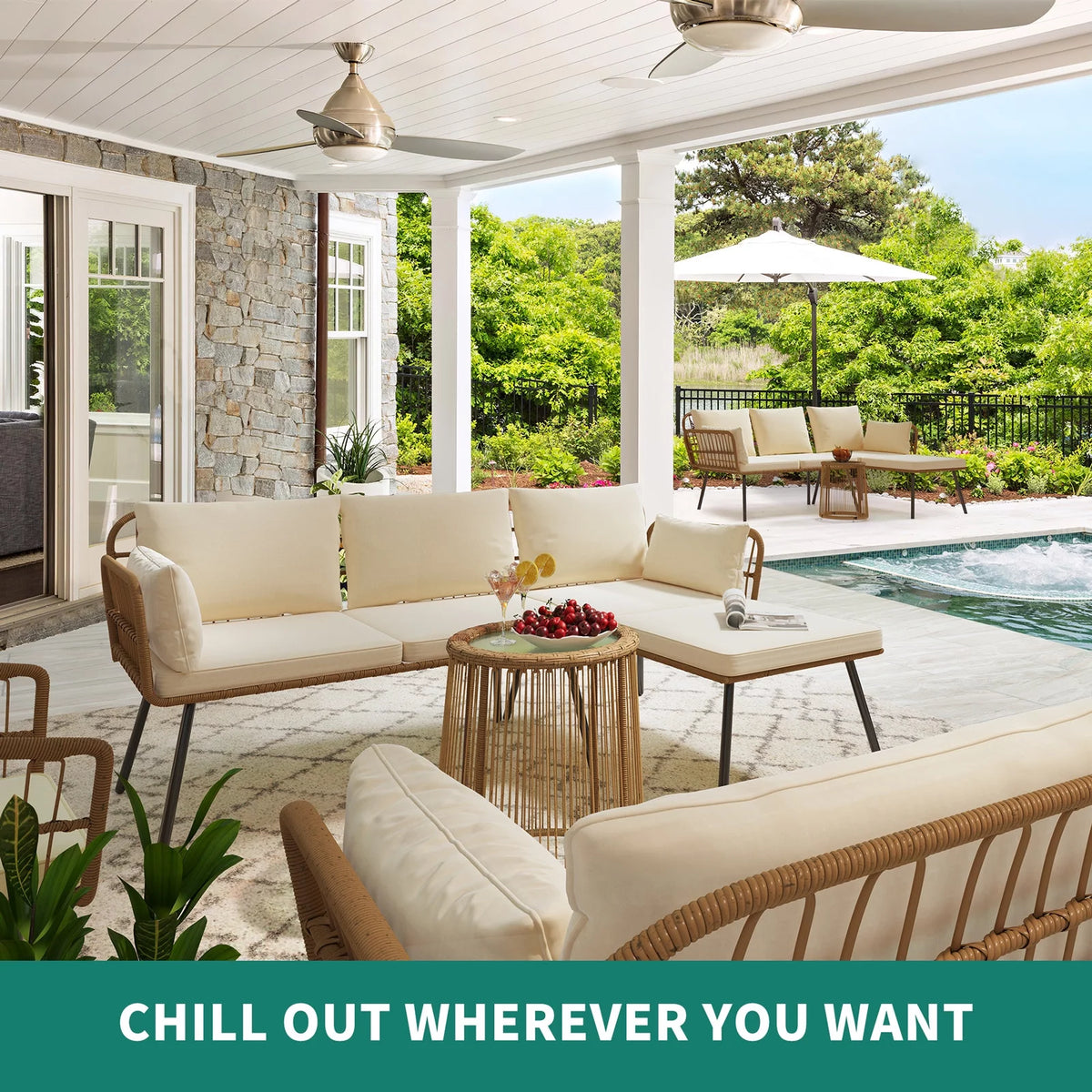 L-Shaped All-Weather Wicker Patio Sofa Set with Cushions R481