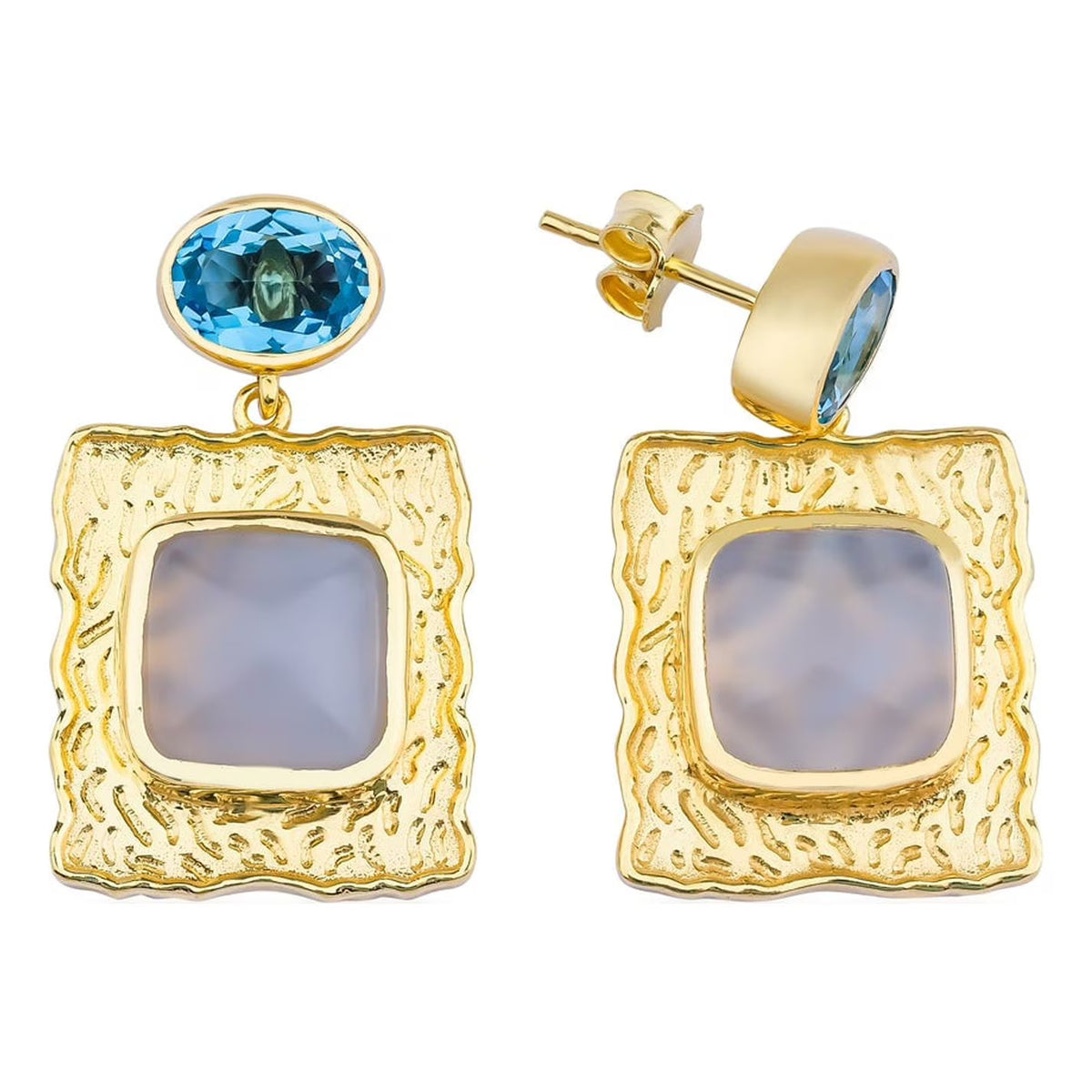 Blue topaz and calcedonie earrings in sterling silver 18k gold plated L194227