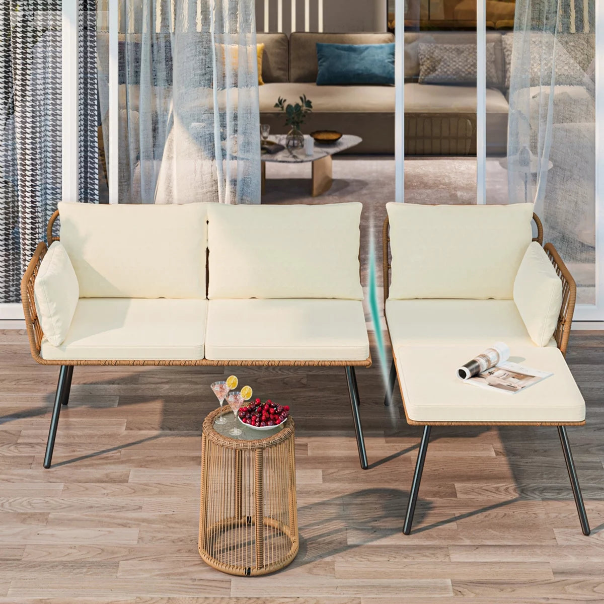 L-Shaped All-Weather Wicker Patio Sofa Set with Cushions R481