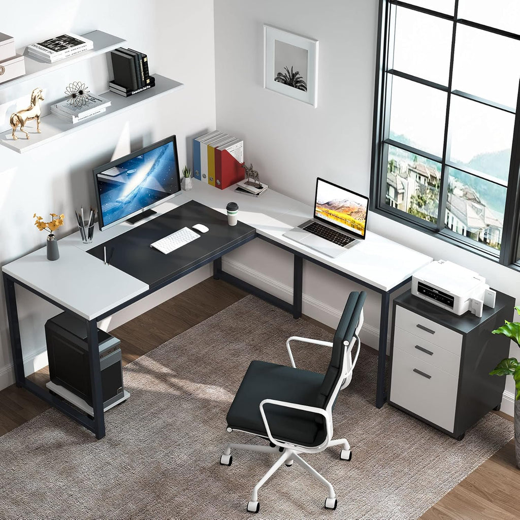L-Shaped Computer Desk with File Cabinet, 3 Drawer Mobile Filing Cabinet E9110