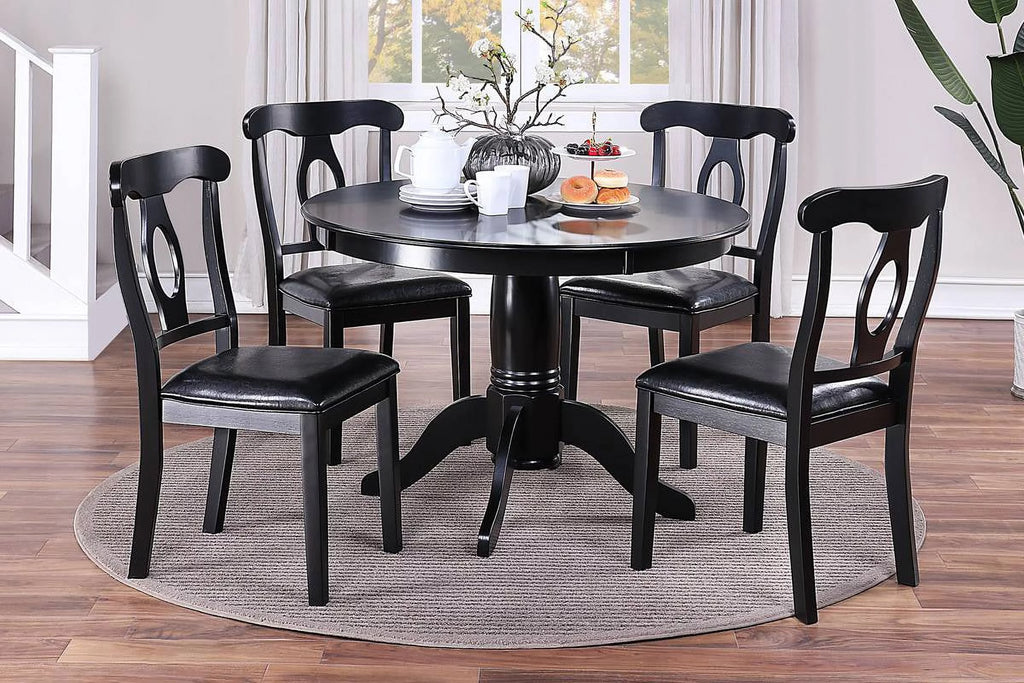 5pc Round Dining Table Set with 4 Fabric Upholstered Chairs V94036