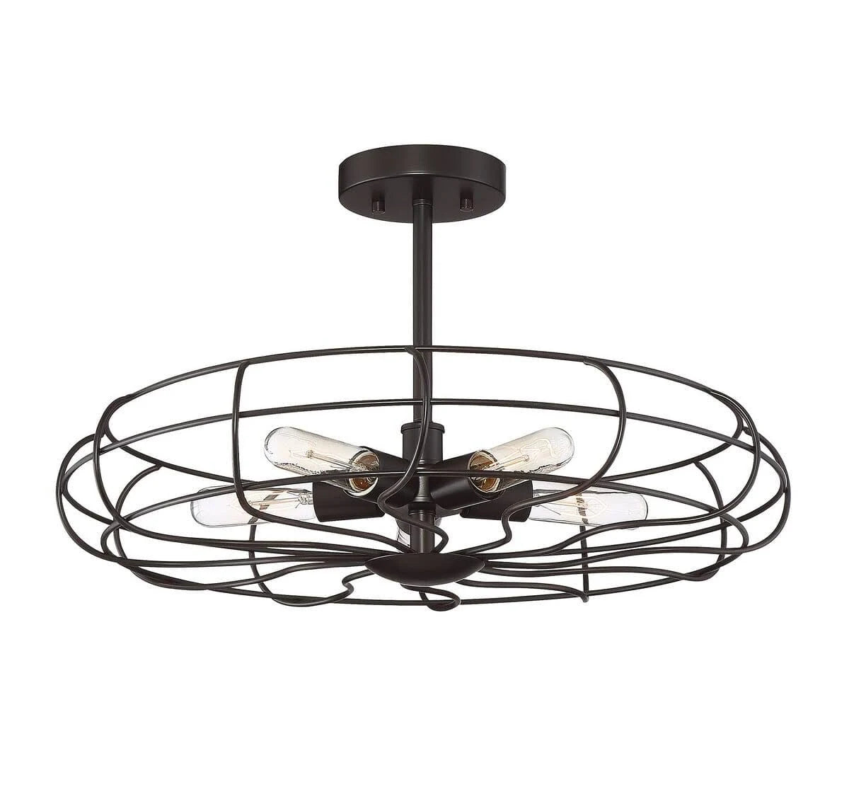 Industrial Vintage Metal Cage Semi-Flush, Bronze I167