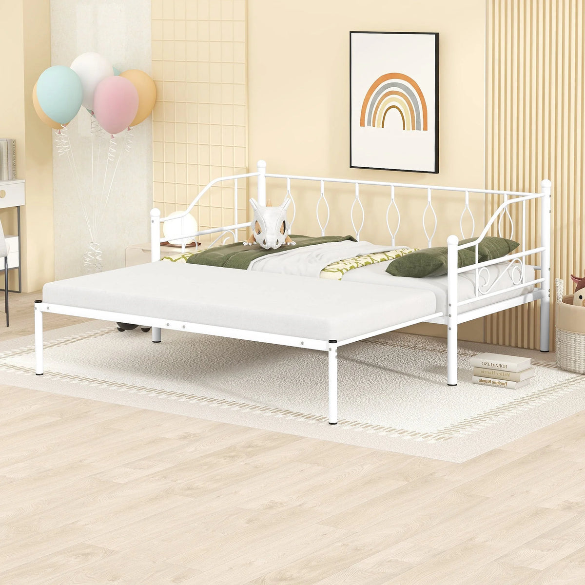 Twin Size White Metal Daybed with Trundle T7671