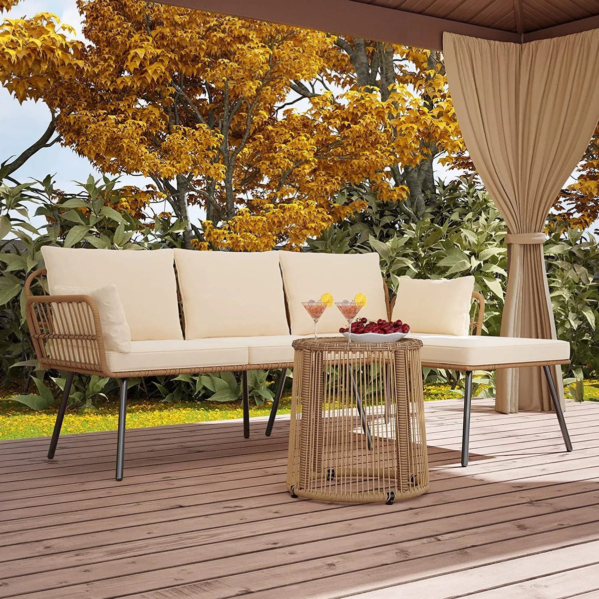 L-Shaped All-Weather Wicker Patio Sofa Set with Cushions R481