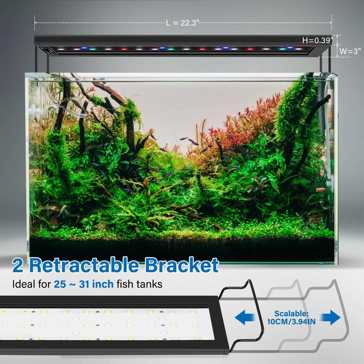 21W Ultra-Thin Full Spectrum LED Aquarium Light with Extendable Brackets E18669