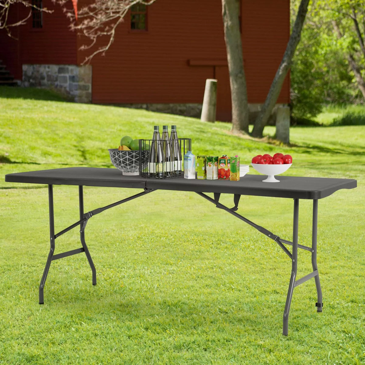 6ft Folding Plastic Table with Carrying Handle, Black F5698