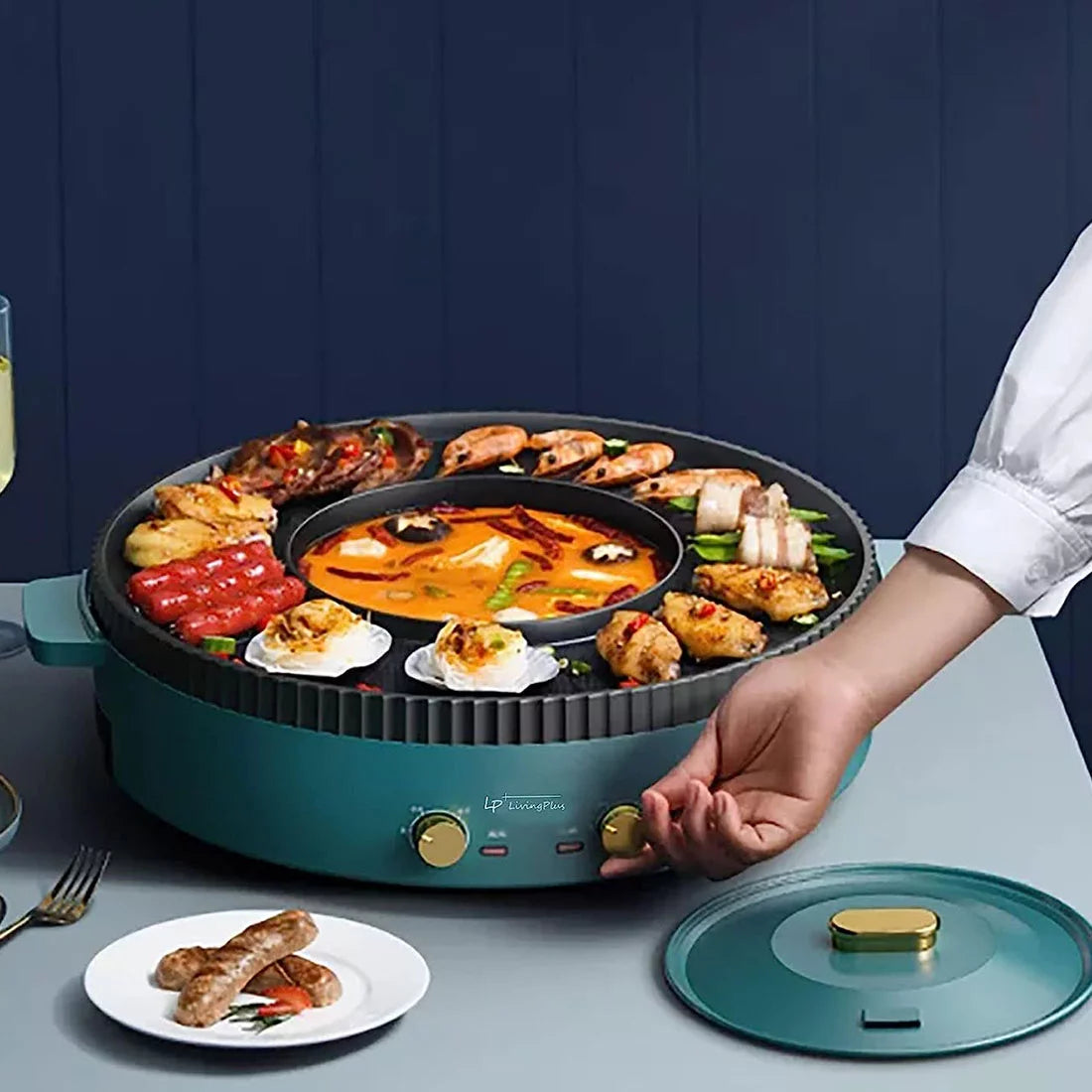 2 in 1 Non-Stick Electric Grill and Hot Pot C8204
