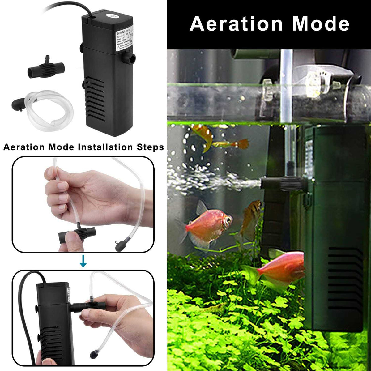 Internal Aquarium Filter with Aeration System 100Gph 5W for 5 to 15 Gallons Fish Tank P109