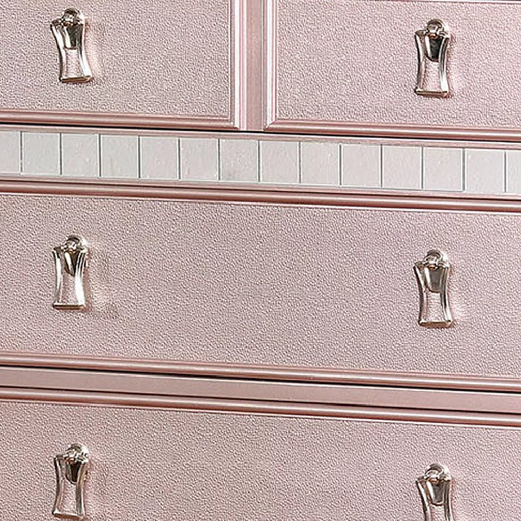 Pink 5 Drawer Solid Wood Chest with Mirror X38410
